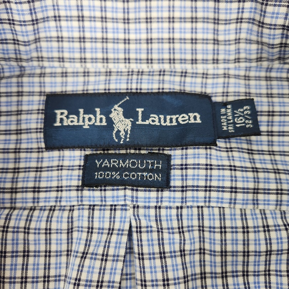 Polo Ralph Lauren Yarmouth Mens 16.5 32/33 Button Shirt Long Sleeve Blue Check - Picture 5 of 9